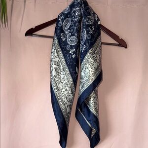 Long Square Navy Paisley Border Square Scarf